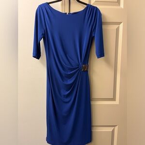 Blue mid length dress with buckle